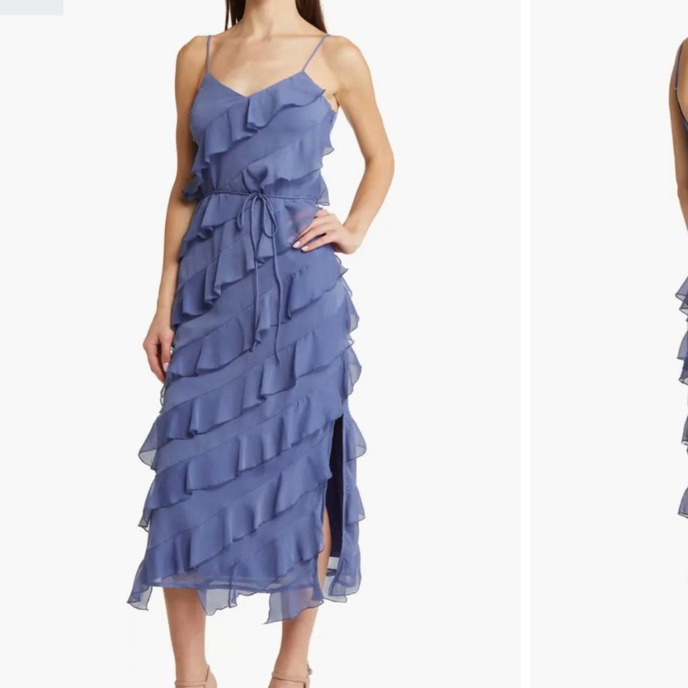 Lulus Blue Ruffle Chiffon Midi Dress